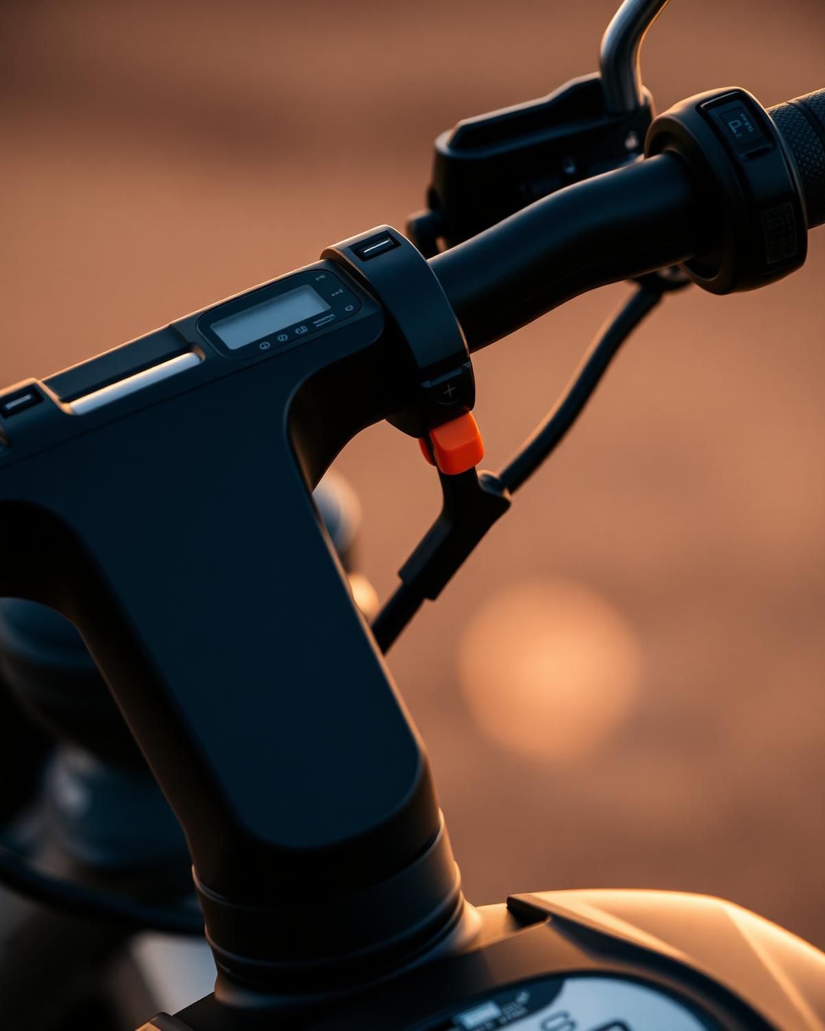 Scooter handlebar detail at sunset